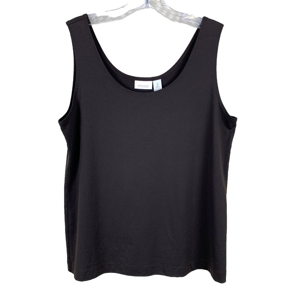 Chicos 2 Womens L Microfiber Tank Top Brown Scoop Neck Layering Stretch Staple